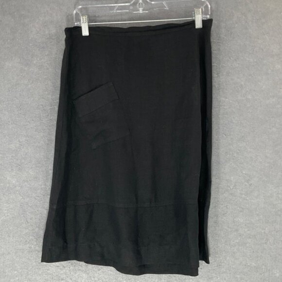 FLAX‎ Linen Skirt Elastic Waist Midi Casual Black Skirt Sz P (XS) Lagenlook - Picture 2 of 9